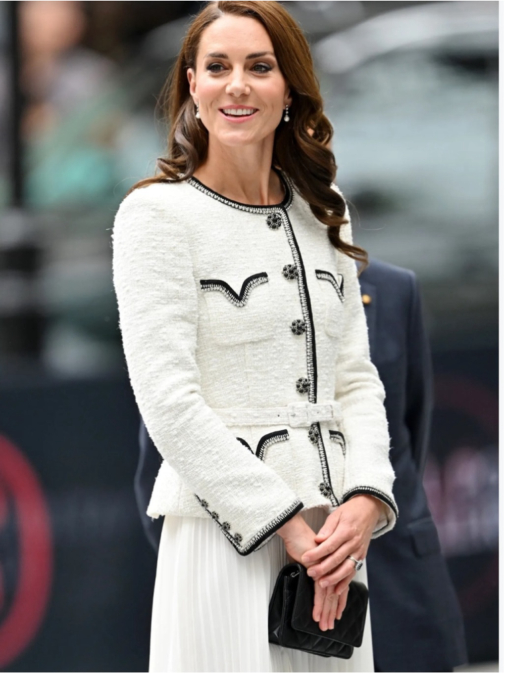 Women's Cream Tweed Jacket with Black Trim